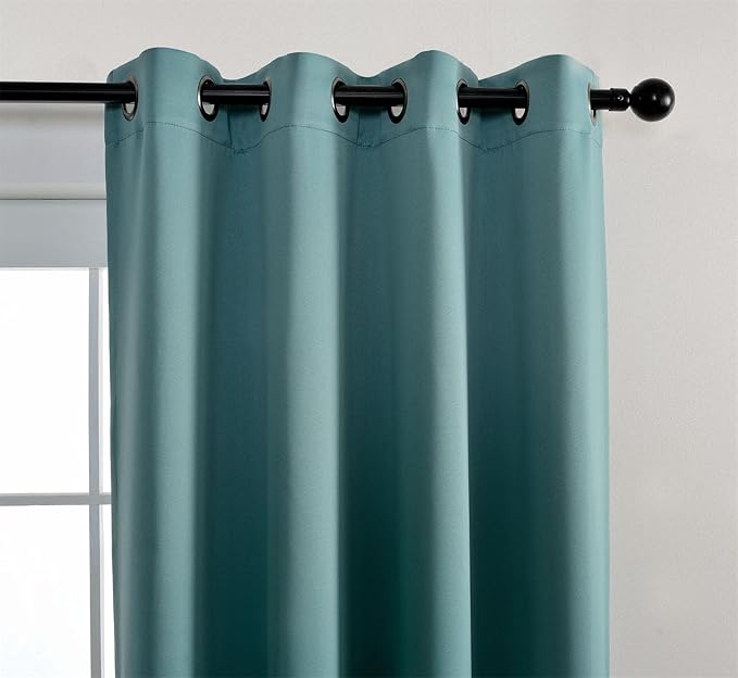 MIUCO 1 Pair Thermal Insulated Grommet 52-Inch-by-84-Inch Blackout Window Curtain Panels with 2 Tiebacks, Teal