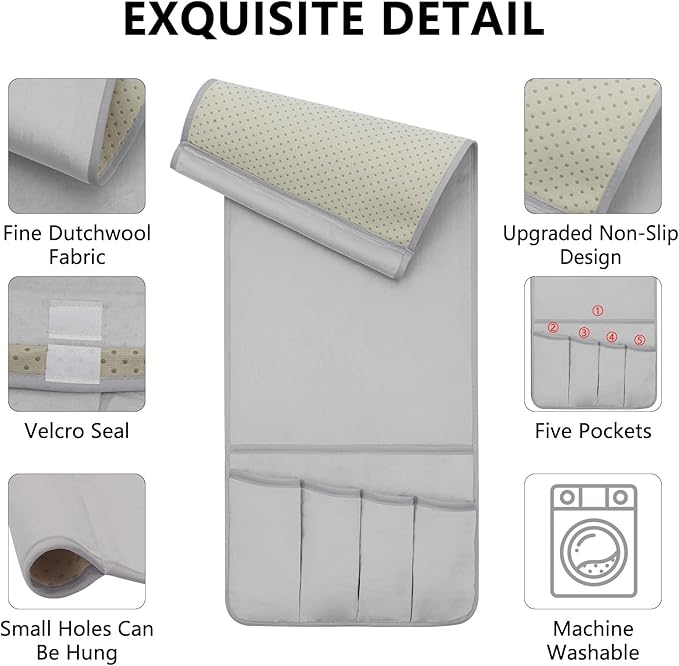 Remote Control Holder for Armchair, Couch Caddy Organizer TV Remote Holder for Bed Storage 5 Pockets, Remote Caddy Bedside Organizer Bedside Table Organizer (LightGray, 35"x12.4")