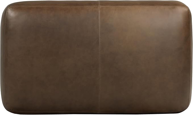 Poly & BARK Denver Ottoman – 43" Large Pouf with Feather-Down Topper – Full-Grain Leather Upholstered Pouf Ottoman for Living Room – Vintage Italian Leather in Cocoa Brown