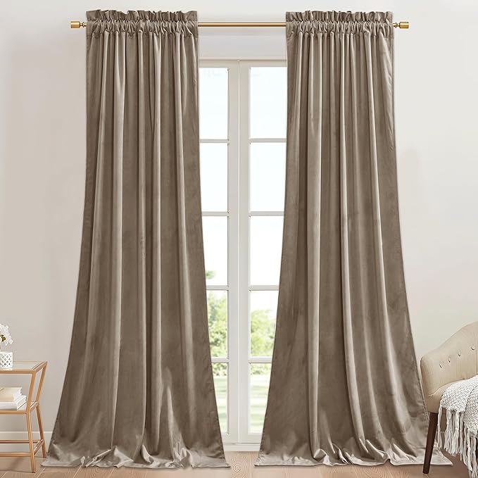 StangH Camel Beige Velvet Doorway Curtains 84 inches Long Rod Pocket Room Darkening Thermal Insulated Window Drapes for Bedroom/Nursery Boys/Hallway, W42 x L84, 2 Panels