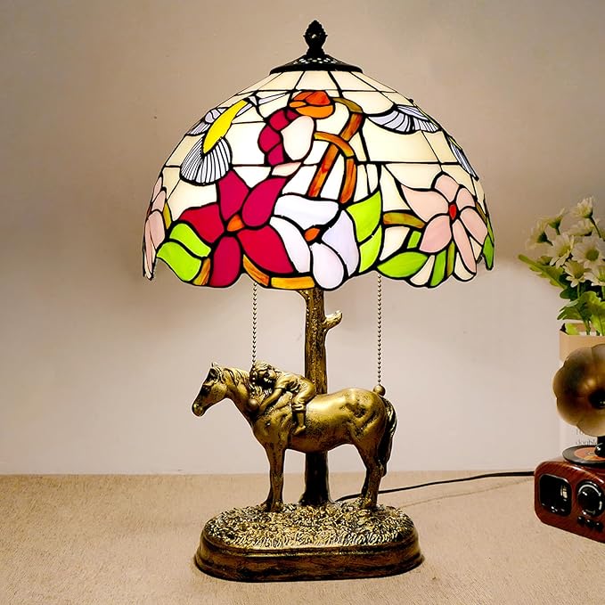 2 Lights Tiffany Table Lamp Stained Glass Table Lamp Victorian Bedside Lamp for Bedroom Living Room Home Coffee Decor,11.8 inch