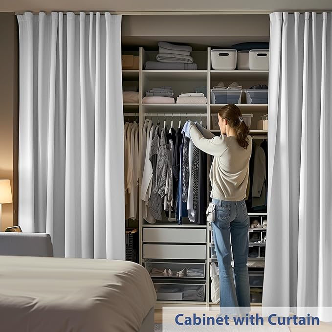 Room Divider Ceiling Mounted Curtains Track Sets Extra Wide Blackout Curtain Flexible Tracks for Bedroom Privacy Partition Separator, 1 Panel White Drape and White Rail, W12.5 x H7ft
