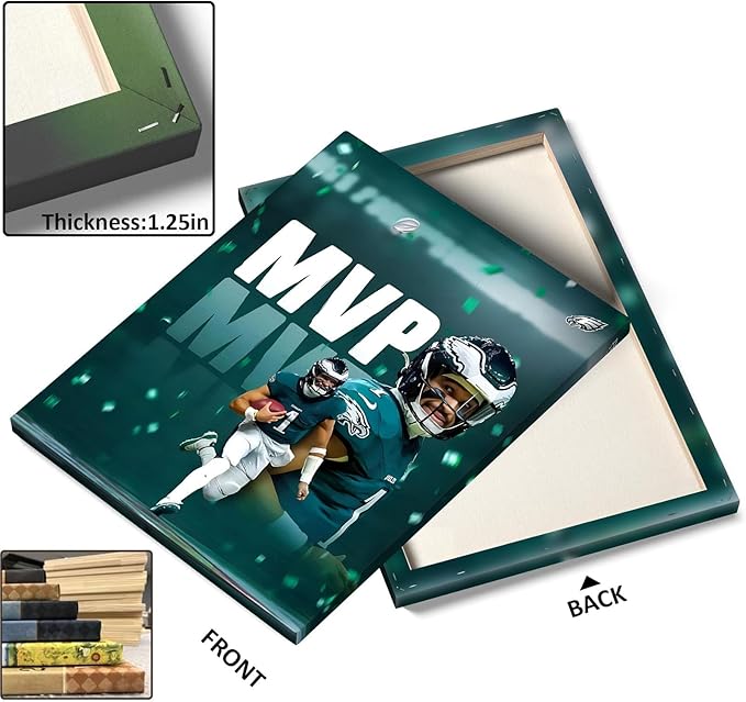 B.B.F MAKE 2025 Super Canvas Bowl Wall Art Champions MVP Hurts Canvas Wall Decor Eagles Poster Print Philadelphia Sports Star Picture Gift Modern Bedroom Living Room Home Decoration, Framed 11x14inch