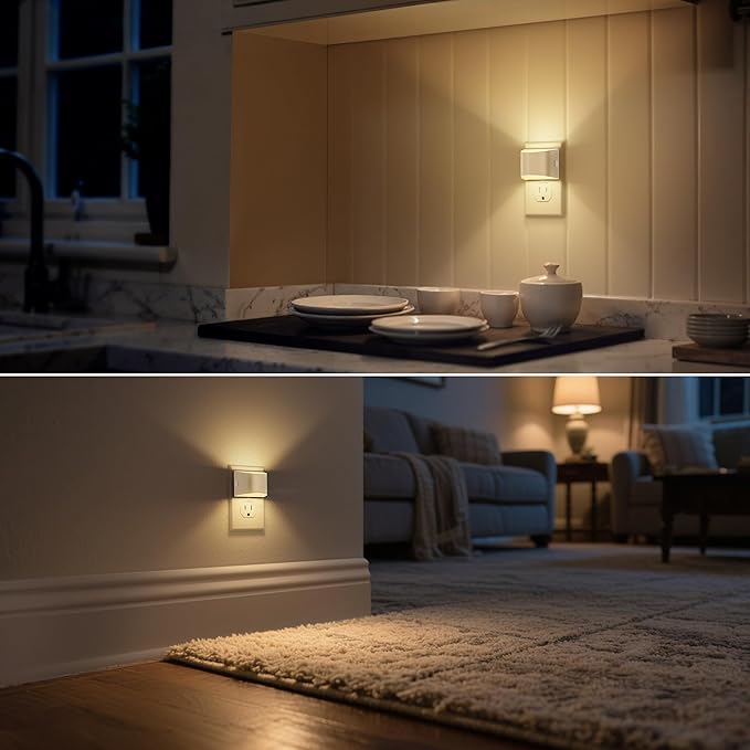 DORESshop LED Night Light[4 Pack], Night Lights Plug into Wall, 3 Level Brightness Adjustable Plug in Night Light, Dusk to Dawn Sensor Nightlights for Adults,Bedroom,Bathroom,Hallway,3000K White Cover