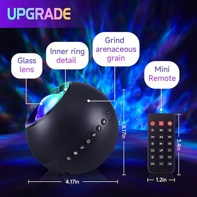 Galaxy Projector with HiFi Bluetooth Speaker & 15 White Noise Sounds - Remote & Timer Controlled Night Light for Bedroom or Kids Room