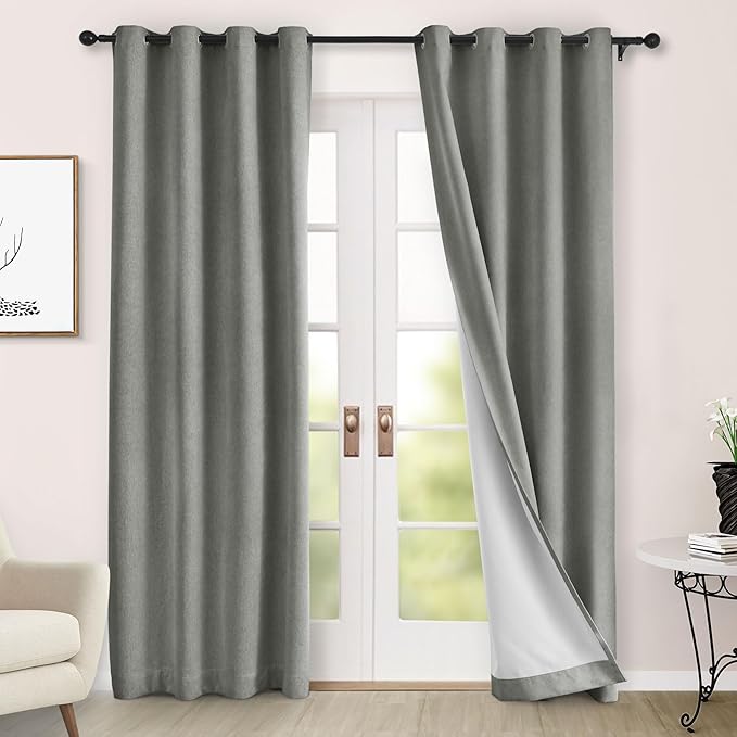 Macochico Thermal Blackout Chenille Curtains 100% Blackout Window Draperies for Living Room Bedroom Auditorium Banquet Hotel Rock Grey Curtains with Tieback Classic Home Decor 72" Wx102 L 1 Panel
