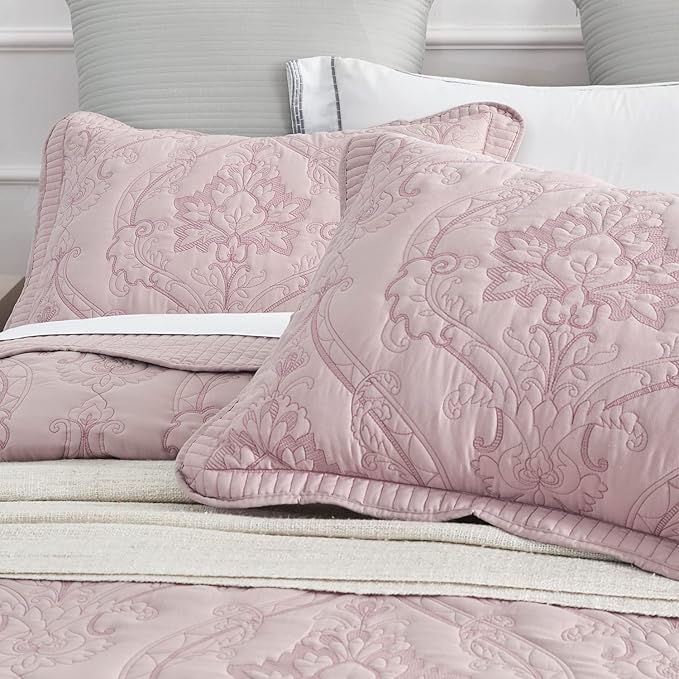 CHIXIN Microfiber King Pillow Shams Set of 2 - Quilted Decorative Pillow Covers - Pale Rose - Size (20" x 36")