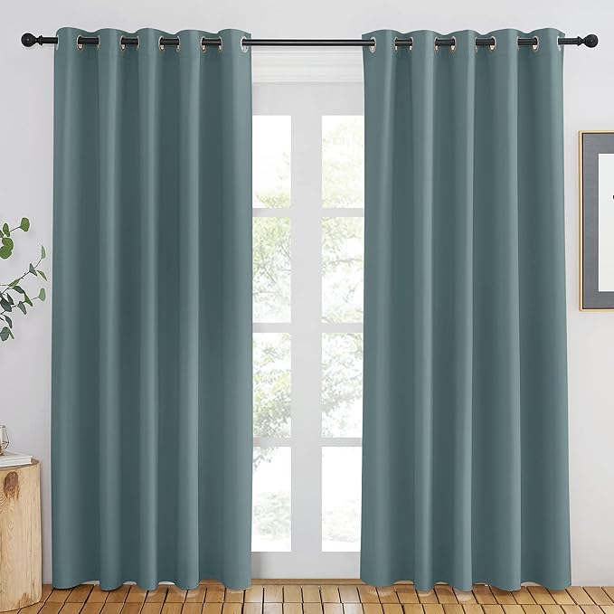 NICETOWN Blackout Greyish Blue Curtain for Living Room - Grommet Solid Thermal Insulated Sound Dampening Doorway Window Curtain Drape for Bedroom/Sliding Door (1 Panel, W66 x L84)