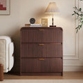 FURSUN 32" Tall Fluted Nightstand, 3 Drawers Wooden End Table w/Storage, Curved Profile Design, Modern Bedside Table for Bedroom, Dark Walnut