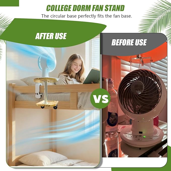 PoolTechX Fan Holder for Dorm Bed, Wooden Clamp Fan Holder for Woozoo Fan,Fit Bunk & Lofted Bed, College Dorm Essentials