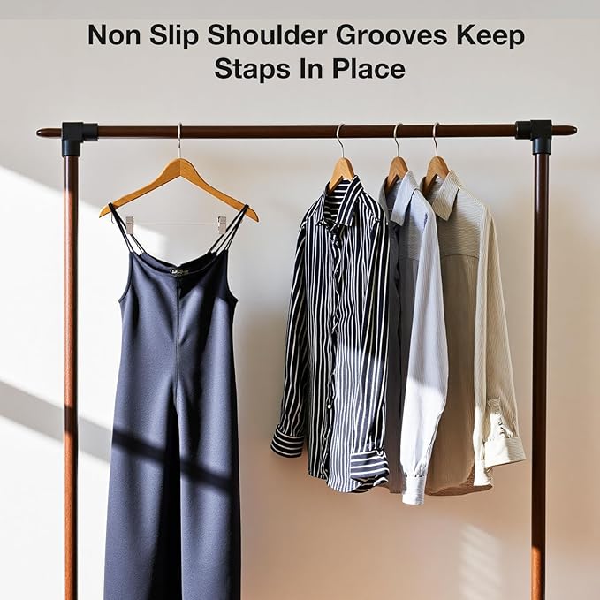 Wooden Hangers with Clips 24 PCS Pants Hangers with Clips,Smooth Solid Wooden Pants Hangers,360 Swivel Hooks & Adjustable Clips,for Jeans,Skirt,Suit,Shorts,Scarf.