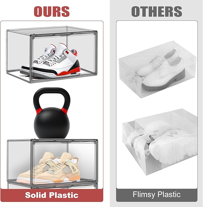 10 Pack Large Clear Shoe Box Shoe Storage Organizer with Magnetic Door Stackable Shoe Containers for Sneakers, High Heels, Sport Shoes, Size 13