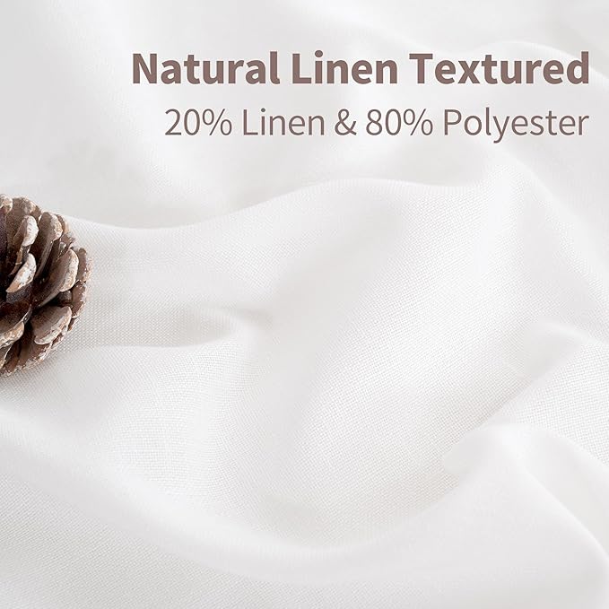 YoungsTex White Linen Semi Sheer Curtains 63 Inch Length 2 Panels, Grommet Light Filtering Drapes Textured Window Treatments for Bedroom Living Room Lightweight, 42 X 63 Inch