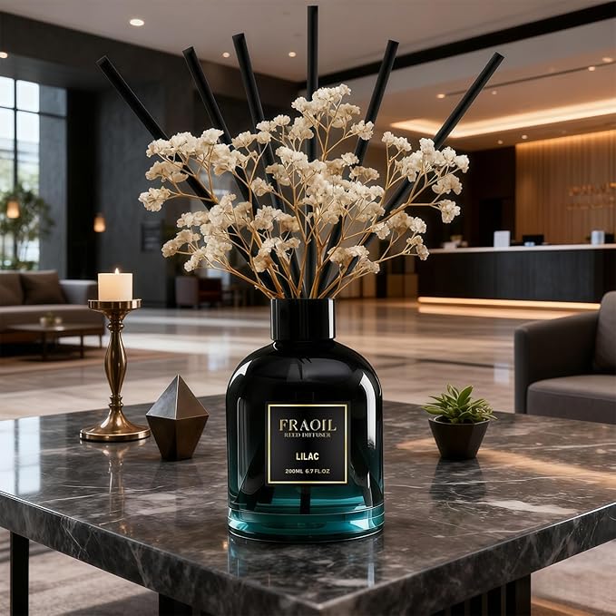 Sandalwood Reed Diffuser, Reed Diffuser Set 6.7 fl oz (200 ml) with 6 Reed Sticks, Home Fragrance Reed Diffuser for Bathroom Shelf House Bedroom Office Decor