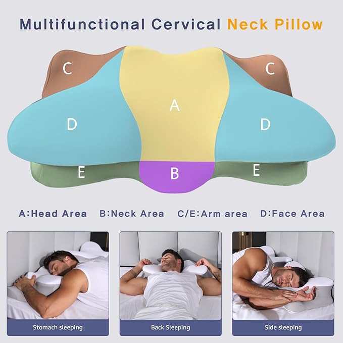 Extra High Loft Cervical Pillow for Side Sleepers, 6.30" Ergonomic Memory Foam Pillow for Broad Shoulders, Dual-Height Design, Washable Cove