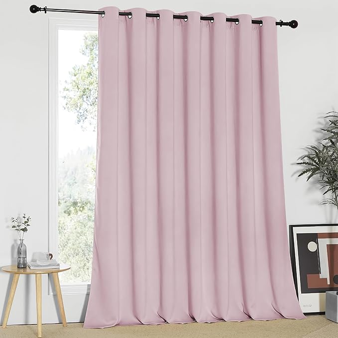 NICETOWN Blackout Patio Curtains 100 x 95 Inches Long for Sliding Door Extral Wide Blackout Curtain Panels Thermal Insulated Room Divider - Grommet Top, 100" W x 95" L, 1 Panel, Baby Pink