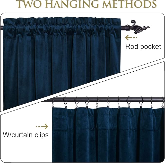 StangH Navy Blue Curtains for Living Room, Luxury Velvet Blackout Thermal Insulated Sliding Door Curtains Heavy Thick Privacy Drapes Home Decor for Office/Bathroom, W52 x L90, 2 Panels