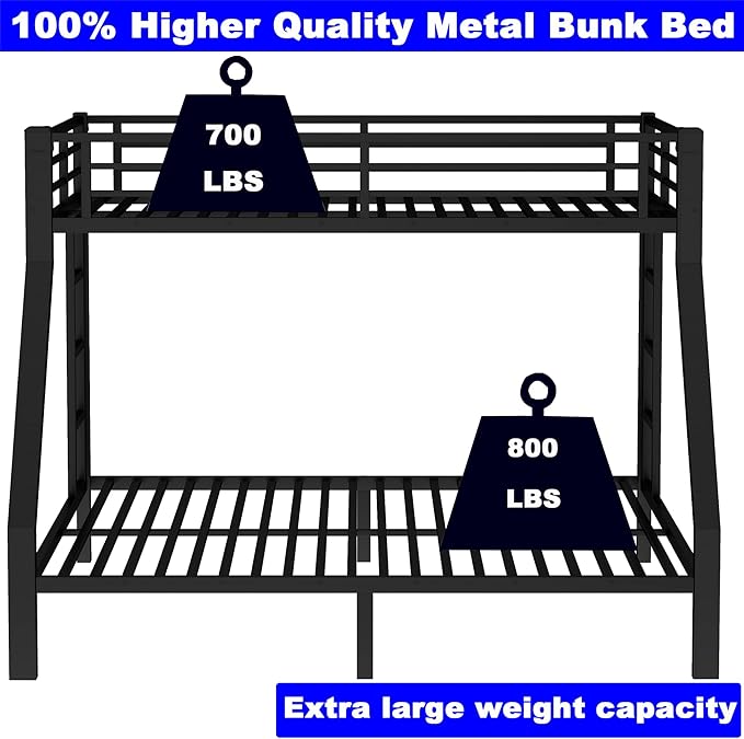 Upgraded Version Thicken Metal Heavy-Duty Twin XL Over Queen Bunk Bed, Modern Style Stronger Twin Over Queen Size Bunk Bed with Ladder for Adults, Easy Assembly (Twin XL Over Queen-2 Ladder)