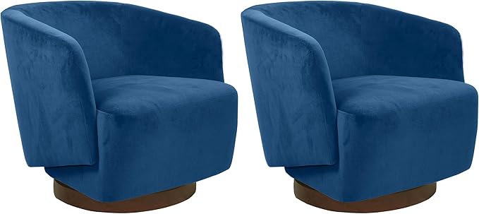 MINCETA Accent Chair,Modern Swivel Chairs for Living Room Reading and Bedroom with Wood Base,Set of 2,Velvet in Navy
