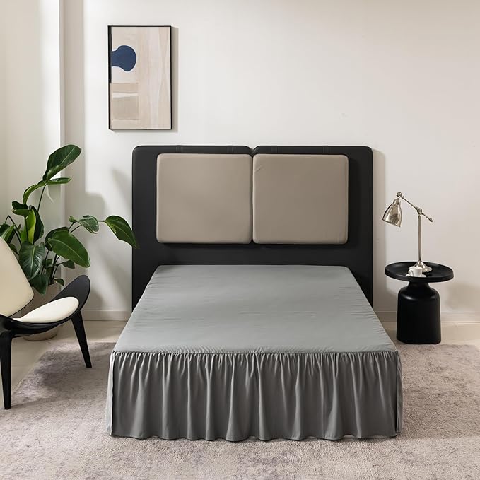 TSUTOMI Queen Size Grey Bed Skirt with Ruffles and Split Corners, 16 Inch Drop