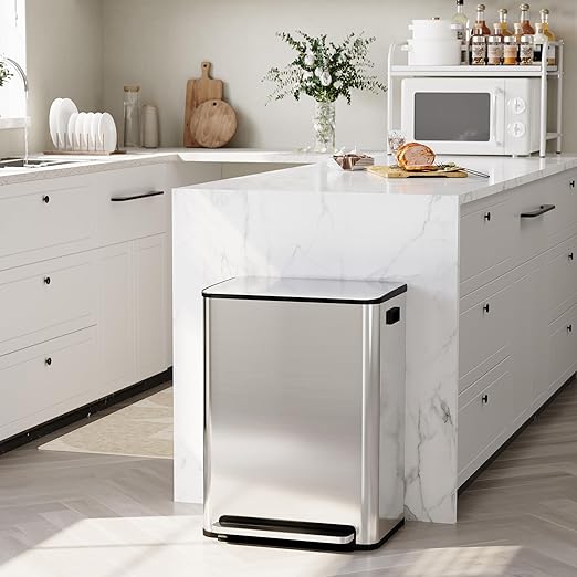 GarveeHome 60 L/16 gal Kitchen Trash Can,2×8 gal Pedal Trash Bin with Removable Baskets,Stainless Steel Garbage Can for Kitchen Office Restaurant School Hospital