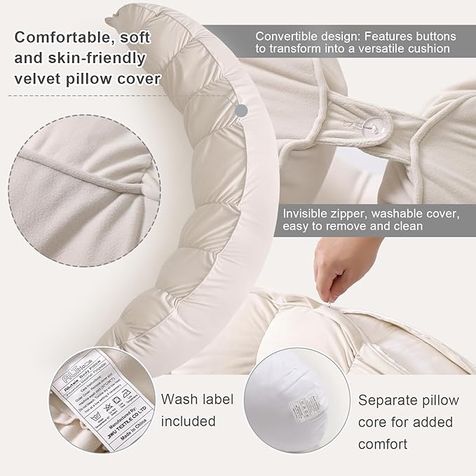 Peallow(Pat. Pend) – Long Round Body Pillow for Adults, Bolster Pillow for Sleeping, Soft and Supportive Pillow for Sleeping & Lumbar Support (Misty White,59")