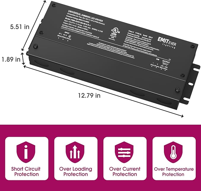 EMITEVER 384W Dimmable LED Driver, 24V 5-in-1 Dimmable Power Supply,4-Channels AC to DC Transformer for LED Light, Compatible with Lutron and Leviton Dimmer, Waterproof IP67 and UL Listed, Class 2