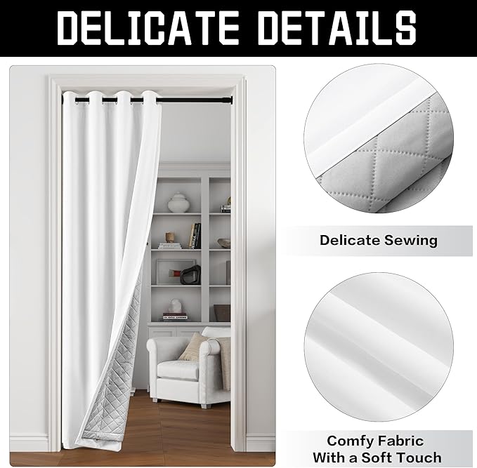 White 100% Blackout Curtains 3-in-1 Heavy Soundproof Curtains Thermal Insulated Drapes for Winter Grommet Doorway Curtains for Living Room Bedroom (1 Panel, White, 50" x 108")
