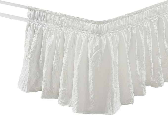 Lush Decor Ruched Ruffle Elastic Easy Wrap Around Bed Skirt Single Queen/King/Cal King Off White - Queen Bed Skirt - Dust Ruffle - Cream Bedskirts