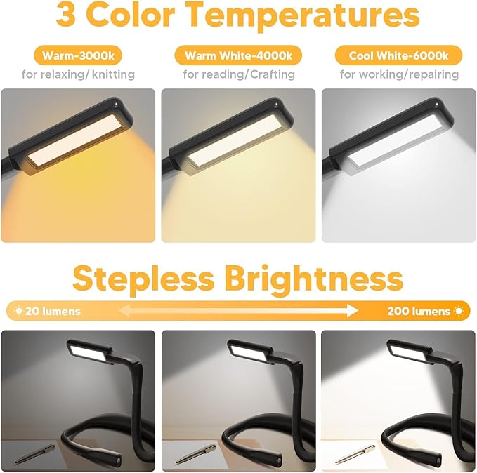 Neck Reading Light with Storage Case:10-80Hrs Eye-Friendly Rechargeable Book Lamp, Knitting Crochet Accessories Sewing Craft Light, Christmas Birthday Gifts for Book Lovers Readers Knitters Crafters