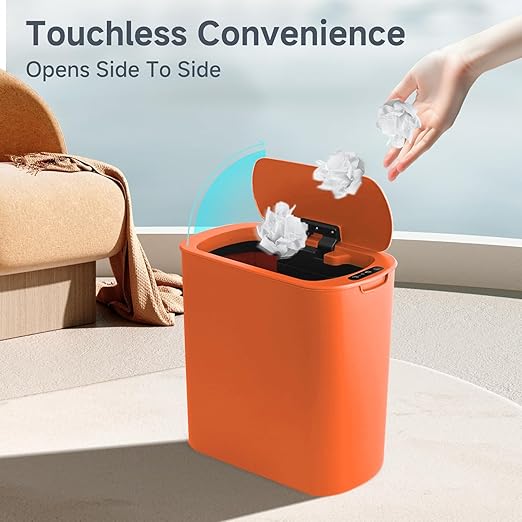 TIPGO 5 Gallon Motion Senor Bathroom Trash Can with Lid, Automatic Garbage Can Touchless, Smart Plastic Waste Basket for Narrow Spaces, Bathroom, Office, Bedroom, Living Room (Orange)