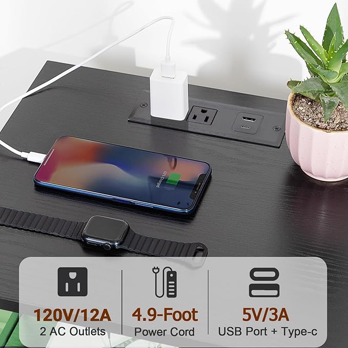 AMHANCIBLE Nightstand with Fast Charging Station, End Table Living Room with USB Charger, Power Outlet, Bed Side Table with Fabric Drawers for Bedroom HET052LBK1