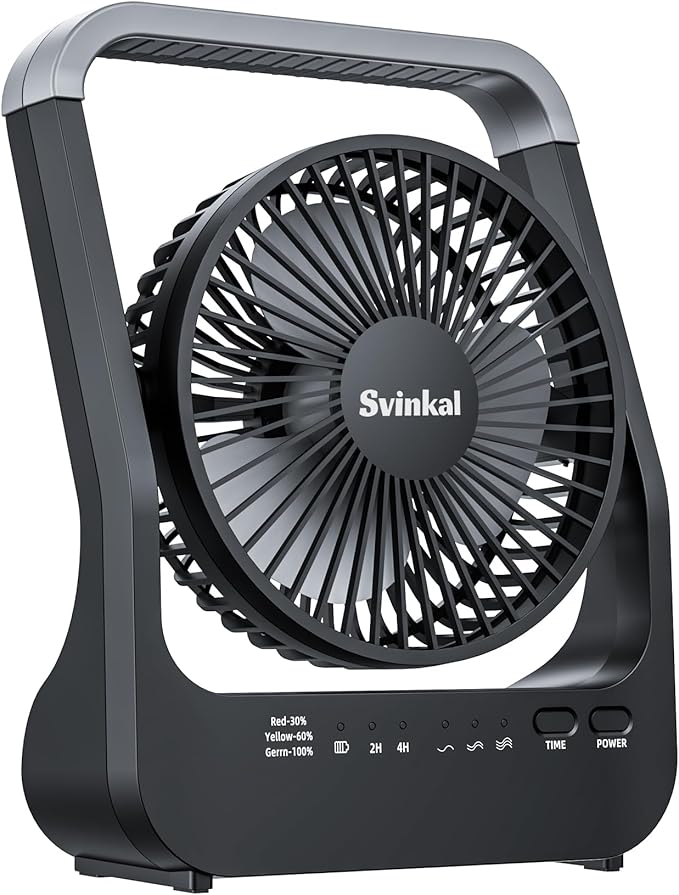 Svinkal Battery Powered Fan, 10000mah Portable Desk Fan with Timer, 3 Speeds, Whisper Quiet, 180° Rotation, Portable Fan for Office, Bedroom, Outdoor, Camping