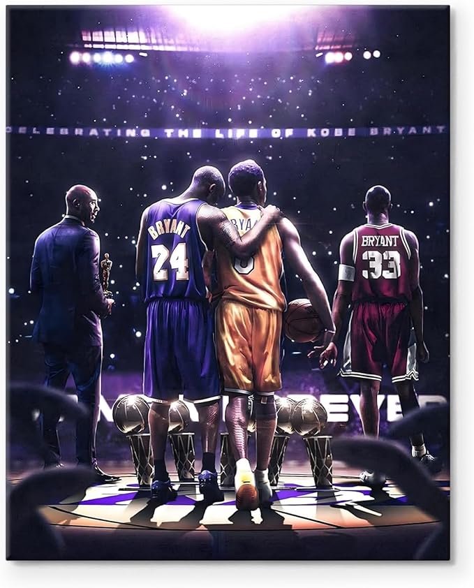 Kobe Bryant Legacy Canvas Wall Art Print Poster, Iconic Inspirational Sports Picture Artwork, Motivational Mamba Mentality Painting Wall Decor for Office Gym Home Living Room Bedroom, Framed 8x10inch