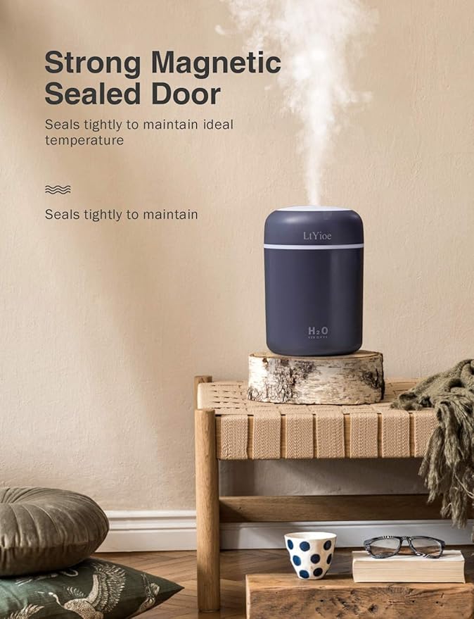Colorful Cool Mini Humidifier, USB Personal Desktop Humidifier for Car, Office Room, Bedroom,etc. Auto Shut-Off, 2 Mist Modes, Super Quiet. (Navy)(Black)