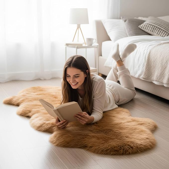 Long 2x6 Sheespkin Rug Runner - Light Brown Sheepskin Fur Rugs - Great for Draping and Floor Decor - Extra Soft New Zealand Fur - Real Sheep Skin Rug for Bedroom Living Room