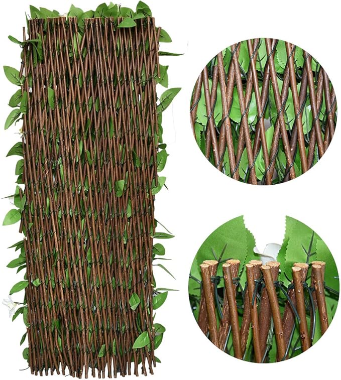 GLANT Expandable Fence Privacy Screen for Balcony Patio Outdoor,Decorative Faux Ivy Fencing Panel,Artificial Hedges (Single Sided Leaves) (1, Green-Flowers)