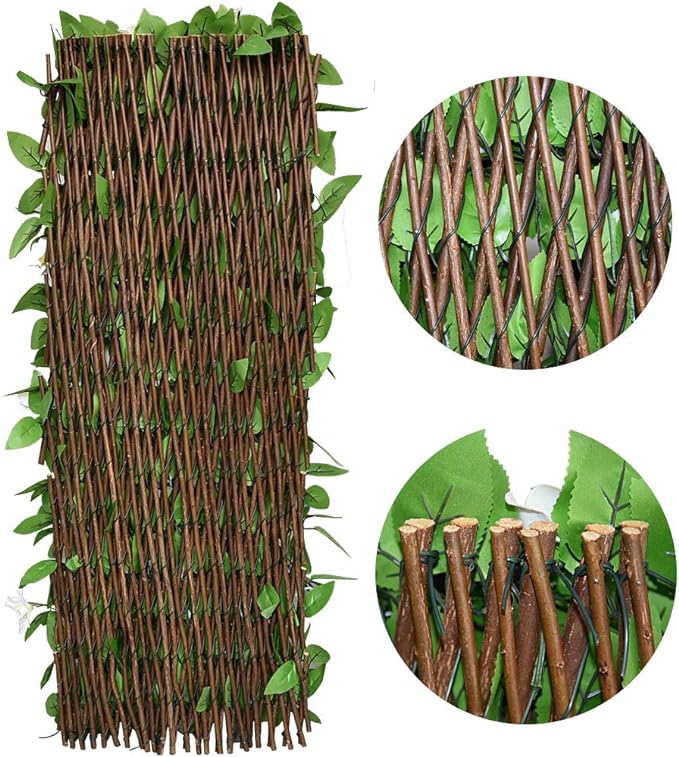 Sumery Expandable Fence Privacy Screen for Balcony Patio Outdoor,Decorative Faux Ivy Fencing Panel,Artificial Hedges (Single Sided Leaves) (4, White Flowers)