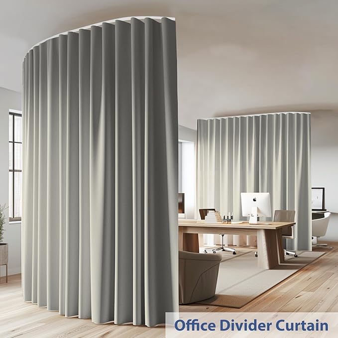 Room Divider Ceiling Mounted Curtains Track Sets Extra Wide Blackout Curtain Flexible Tracks for Bedroom Privacy Partition Separator, 1 Panel Light Grey Drape and White Rail, W10 x H10ft