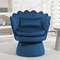 360° Swivel Accent Chair, Mid-Century Modern Velvet Barrel Chair, Comfy Shell Shape Arm Chair with Lumbar Pillow for Living Room, Bedroom, Office, Dark Blue