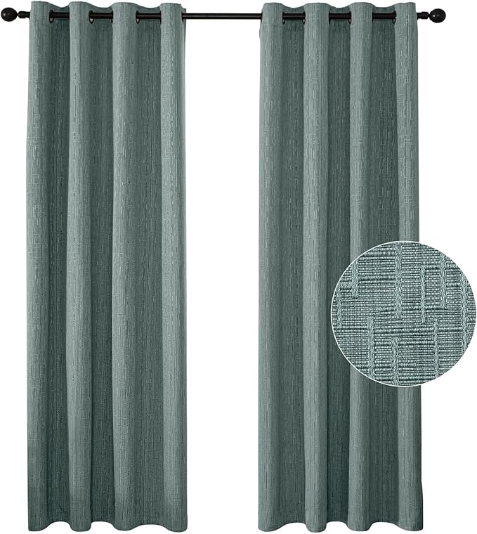 Jacquard Linen Curtains 72 inch Length 2 Panels Thick Faux Linen Blended Window Drapes Burlap Textured Curtains with Grommet for Living Room Bedroom Farmhouse (52x72 Lake Blue) Natural