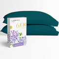 Carressa Linen 100% Egyptian Cotton Pillow Cases Set of 2-600 Thread Count Teal Standard/Queen Pillowcase for Sleeping, Soft, Silky Sateen Weave Bed Pillow Cover, Extra Long Staple Pillowcases