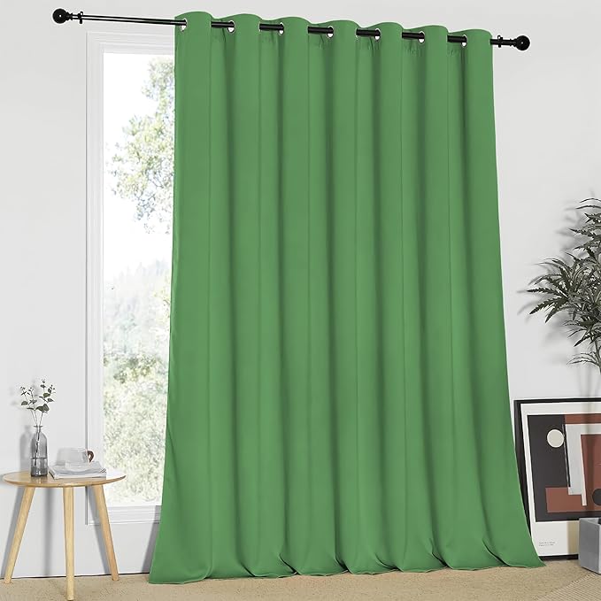 NICETOWN Blackout Patio Curtains 100 x 95 Inches Long for Sliding Door Extral Wide Blackout Curtain Panels Thermal Insulated Room Divider - Grommet Top, 100" W x 95" L, 1 Panel, Froest Green