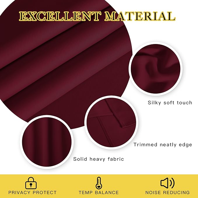 NICETOWN Blackout Room Divider Curtains 84 inch Length, Grommet Energy Saving Thermal Drapes Sound Reducing Window Treatments for Living Room/Bedroom, W100 x L84, 1 Panel, Wine Red