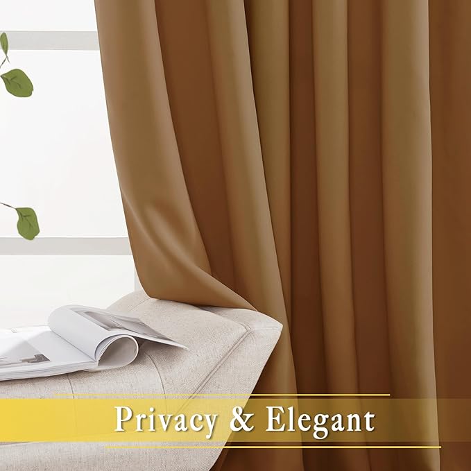 NICETOWN Sliding Door Curtains 84 inches Long, Grommet Blackout Thermal Patio Door Curtain Room Divider Darkening Sound Reducing for Room Divider (1 Panel, Gold Brown, W80 x L84)
