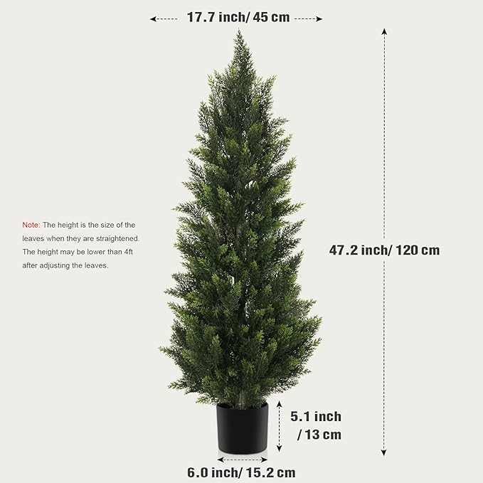 Outdoor Artificial Cedar Topiary Tree, Faux Evergreen Shrubs for Front Porch Decor, Lifelike Fake Bushes Plants for Home Living Room Front Door Decor (2, 4ft)