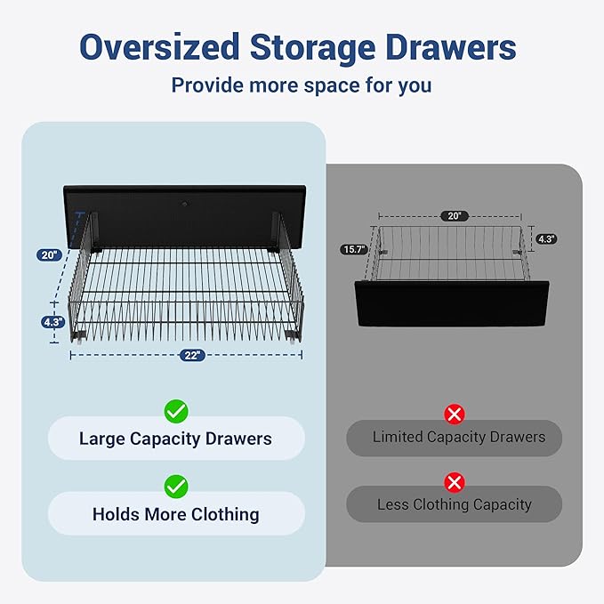 Allewie Velvet Vertical Tufted Queen Upholstered Platform Bed Frame with 2-Tier LED Storage Headboard & 2 Storage Drawers, USB & Type-C Charging Ports, Noise-Free/No Box Spring Needed, Black