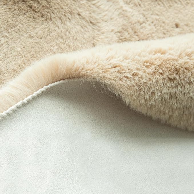 Camel Washable Shag Area Rugs for Living Room Small Plush Faux Bunny Shaggy Fur Round Rugs 4ft Cute Room Nursery Rug