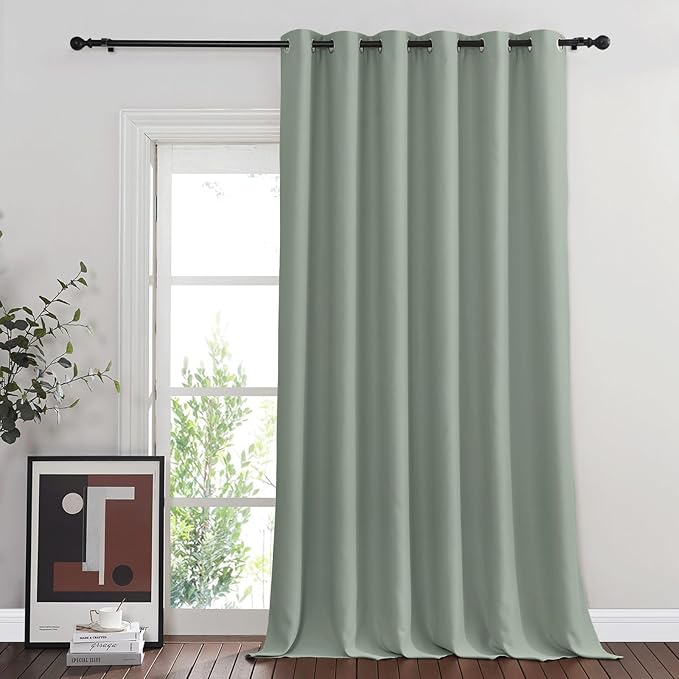 NICETOWN Blackout Sliding Glass Door Curtains, Room Darkening Thermal Insulated Curtains for Living Room Bedroom, Extra Wide Window Drapes, 1 Panel, W80 x L118, Sage Green