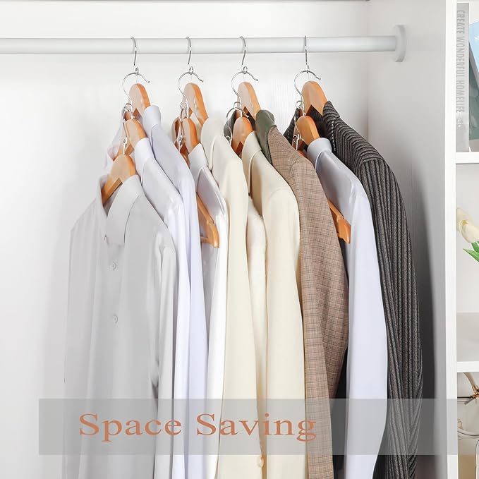 TOPIA HANGER Wooden Hangers 30 Pack, Space Saving Coat Hanger with 360° Swivel Cascading Ring Hook, Non Slip Pants Bar and Shoulder Notches for Camisole, Jacket, Suit, Clothes Hangers -CT62N30